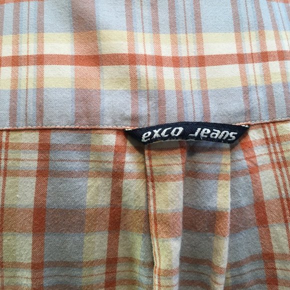 Exco Jeans Mens Vintage Orange Blue Plaid Button Down Shirt Short Sleeve Sz 2XL - Picture 11 of 16